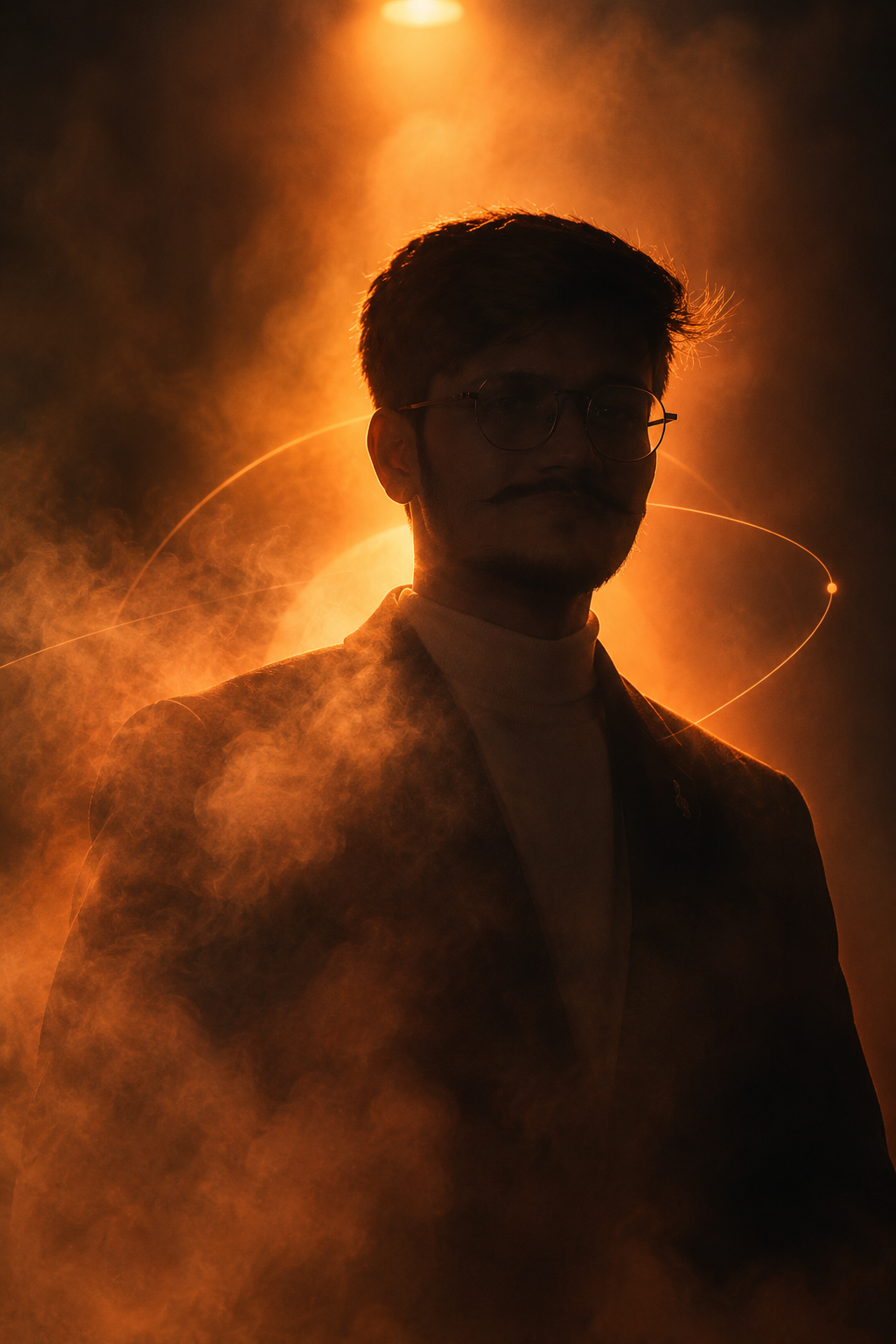 Portrait of the creator in orange rim light